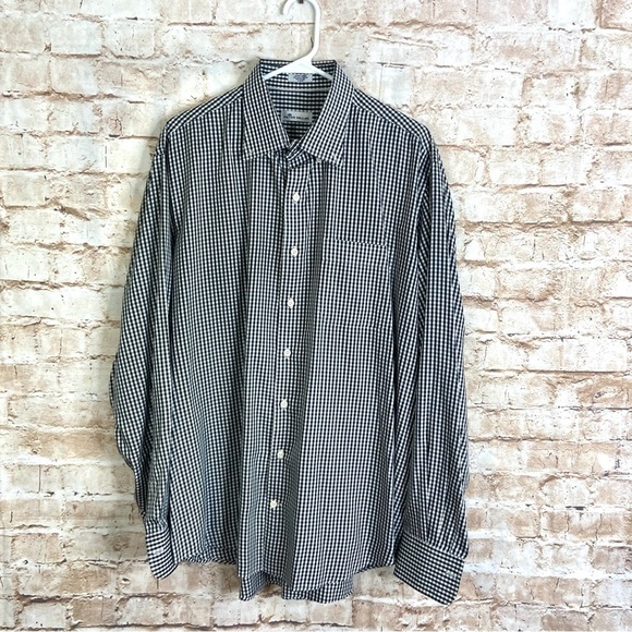 Peter Millar Cotton Silk Blend Black White Gingham Button Down Shirt Size XL - Picture 1 of 5